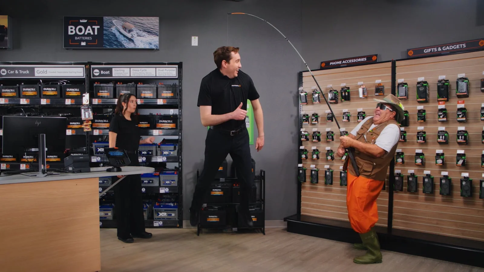 Fisherman gag from the Batteries Plus campaign